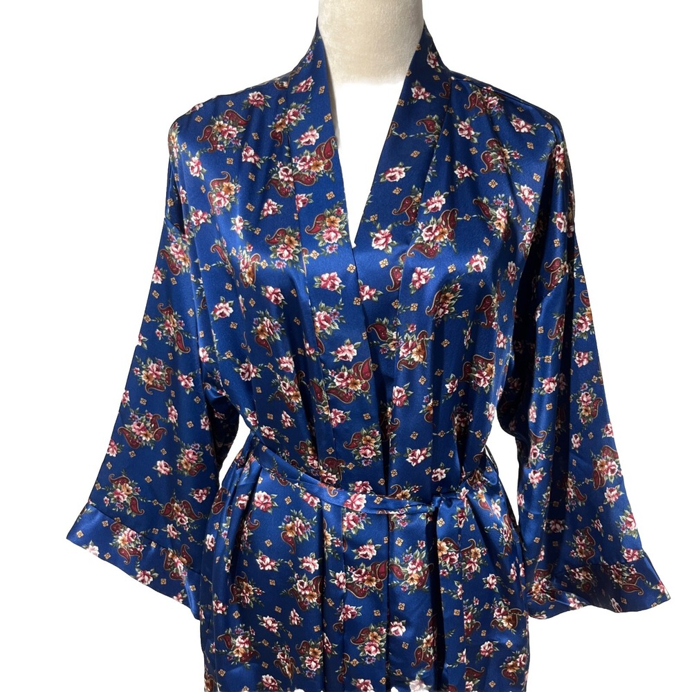 Vintage Intimate Affair California Satin Floral Paisley Wrap Robe Dress Large - Picture 3 of 6